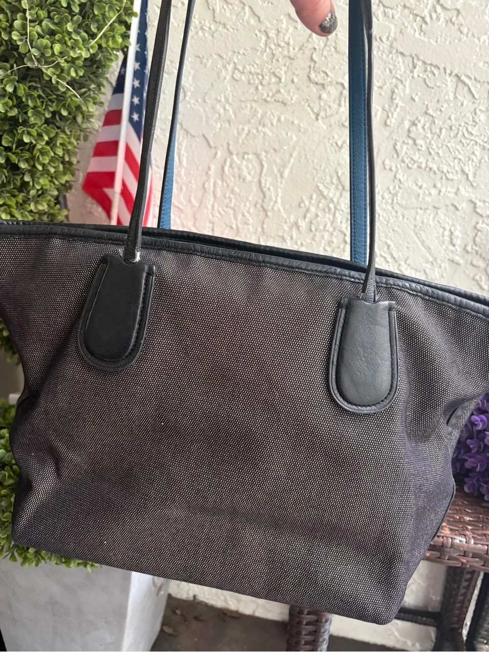 Coach Charcoal Gray and Black Horse & Carriage Tote with cobalt blue interior